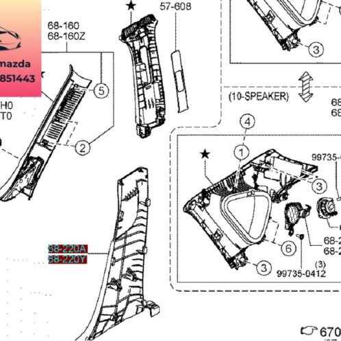 Ốp trụ trong mazda cx5 2018-2022 Ốp trụ trong mazda cx5 2018-2019-2020-2021-2022-ốp trụ A mazda cx5-ốp trụ b trong xe mazda cx5-KB7W6823002-KB7W6822002.-