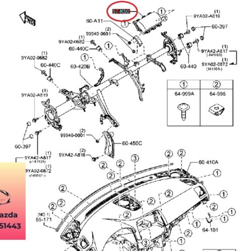 Túi khí phải táp lô mazda cx5 2013-2014-2015-2016-2017-túi khí dưới táp lô mazda cx5-KD4757K50-KDY757K50,