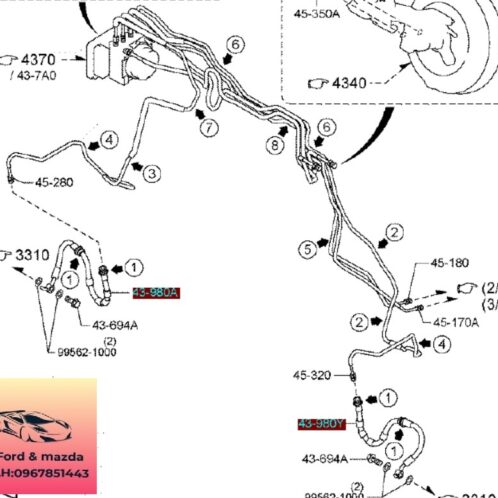 Tuy ô phanh trước mazda 2 2015-2022 tuy ô phanh trước mazda 2 2015-2016-2017-2018-2019-2020-2021-2022-ống dầu phanh trước mazda 2-ống cao su phanh trước mazda 2-DA6A43980-DA6A43990A