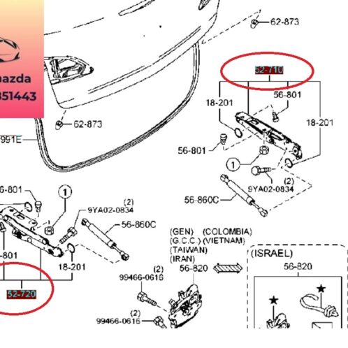 Bản lề cốp sau mazda 3 2009-2010-2011-2012-2013-2014-bản lề cửa hậu sau mazda 3-bản lề cánh cửa sau mazda 3-BBM452710A-BBM452720A