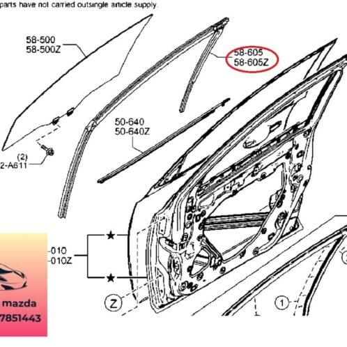 Gioăng cao su lên xuống kính cánh cửa mazda 2 2015-2016-2017-2018-2019-2020-2021-2022-gioăng cánh cửa mazda 2-gioăng lên xuống kính cửa mazda 2-DB2M59605J-DB2M58605J