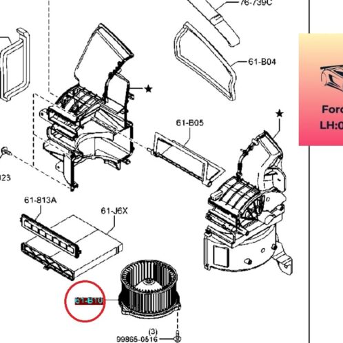 Quạt hộp dàn lạnh mazda 2 2015-2022 Quạt hộp dàn lạnh mazda 2 2015-2016-2017-2018-2019-2020-2021-2022-quạt dàn lạnh mazda 2-DB2H61B10