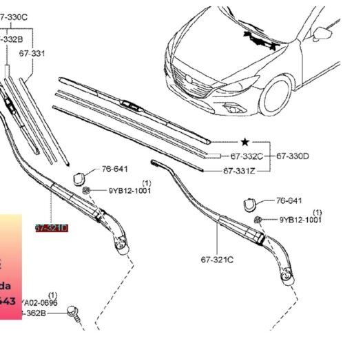 Cần gạt mưa sắt mazda 3 2015-2016-2017-2018-2019-cần gạt mưa mazda 3-cần gạt mưa kính chắn gió trước mazda 3-BHS367321-BHS267321