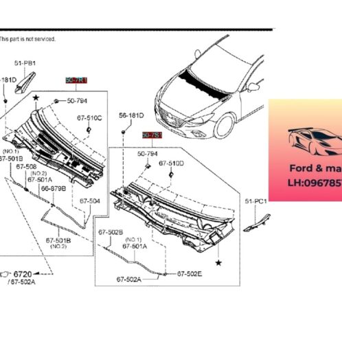 Ốp nhựa dưới chân kính chắn gió mazda 3 2015-2016-2017-2018-2019-ốp chân kính chắn gió trước mazda 3-máng nước chân kính chắn gió mazda 3-BHN9507R0-BHN9507S0
