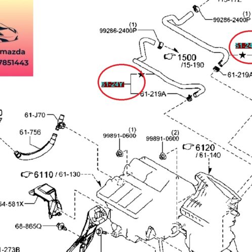 Tuy ô dàn sưởi mazda 3 2015-2016-2017-2018-2019-tuy ô vào dàn sưởi điều hòa mazda 3-tuy ô ra dàn sưởi điều hòa mazda 3-GHP96124X-GHP96124Y