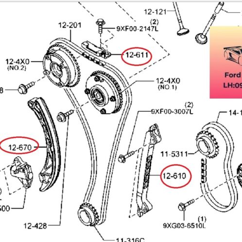Tỳ xích cam mazda 6 2014-2015-2016-2017-2018-2019-tỳ dẫn hướng xích cam hộp số mazda 6-dần hướng xích cam mazda 6-PE0112671-PE7W12671-PE0112671-PE7W12671-PE0112611-PE7W12611