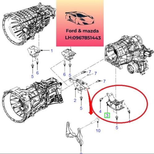 Cao su chân hộp số ford ranger 2012-2013-2014-2015-2016-2017-2018-2019-2020-2021-2022-chân số ranger 2 cầu-chân số ranger 1 cầu-chân hộp sô ranger-AB3Z7E373P-AB397E373GD