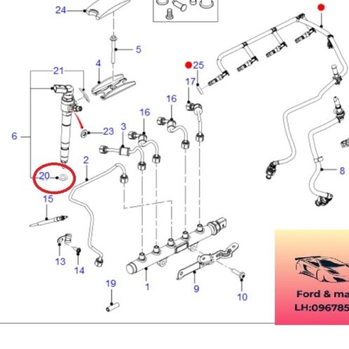 Long đen đồng kim phun ford ranger mazda bt50 2012-2013-2014-2015-2016-2017-2018-2019-2020-2021-2022-long đen béc phun ranger mazda bt50-long đen chân kim phun ranger mazda bt50-BK2Q9M577AA