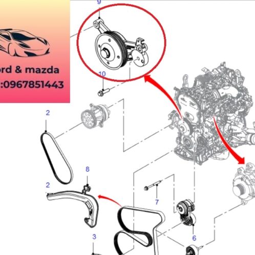 Puly bơm nước ford ranger everest 2018-2022 2.0 Puly bơm nước ford ranger everest 2018-2019-2020-2021-2022-giá bắt buli bơm nước ranger everest 2.0 đế bắt tăng đưa dây curoa tổng ranger everest 2.0 JB3Q8609AB