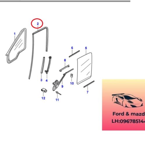 Gioăng kính Cánh cửa trước ford transit 2008-2009-2010-2011-2012-2013-2014-2015-2016-2017-2018-2019-2020-2021-2022-Gioăng lên xuống kính cánh cửa trước ford transit YC15V21596AP-YC15V21597AP
