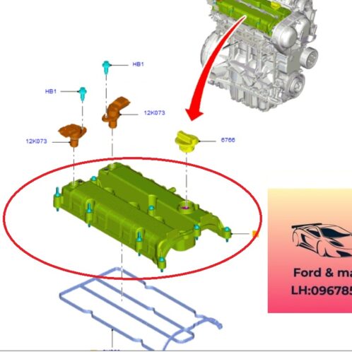 Nắp dàn cò động cơ ford ecosport 2014-2015-2016-2017-nắp dàn cò ecosport-nắp giàn cò ford ecosport-nắp dàn cam ecosport-nắp động cơ ecosport-4M5G6M293CK-4M5G6M293CL