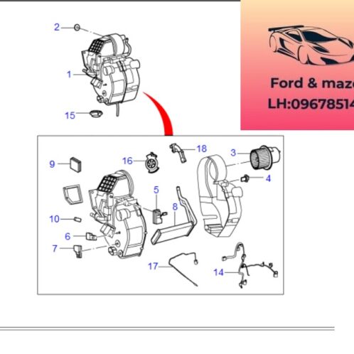 Quạt dàn lạnh điều hòa ford transit 2008-2009-2010-2011-2012-2013-2014-2015-2016-2017-2018-2019-2020-2021-2022-quạt dàn lạnh trong táp lô transit-quạt gió điều hòa transit 7C1918456AB