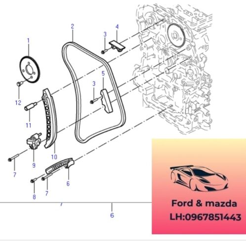 Tăng xích cam ford transit 2008-2009-2010-2011-2012-2013-2014-2015-2016-2017-2018-2019-2020-2021-2022-Tăng sên cam ford transit BK2Q6K261AA