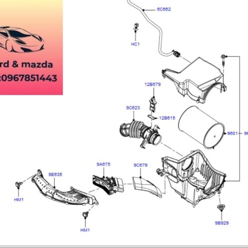 Cảm biến gió ford focus 2012-2013-2014-2015-Đo gió hộp lọc gió focus cảm biến hộp lọc gió focus 3L3A12B579BA