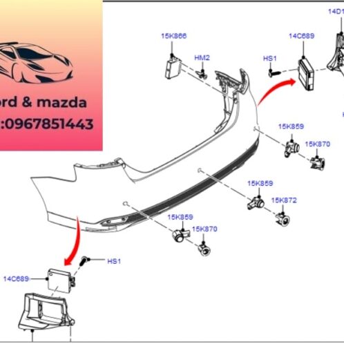 Cảm biến khoảng cách cản sau ford focus 2012-2013-2014-2015 Cảm biến lùi cản sau focus cảm biến va chạm cản sau focus CJ5T15K859AA527B-BM5T15K870AB5ZAF