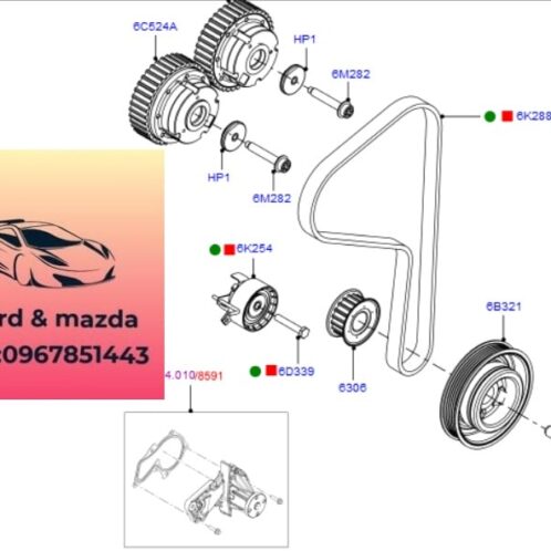 Dây curoa cam ford focus 2012-2013-2014-2015-dây cam ford focus dây belt cam focus dây đai trục cam ford focus 96MM6K288A2A-96MM6K288BA