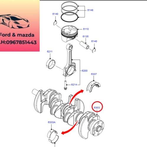 Trục cơ ford focus 2012-2013-2014-2015-trục cốt máy focus trục khủy ford focus trục cơ động cơ focus 9S4E6303AA