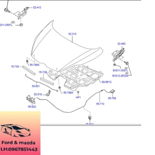 Bản lề ca pô ford fiesta 2011-2012-2013-2014-bản lề nắp ca bô ford fiesta bản lề ca pô trước fiesta DK5152410B-DK5152420B