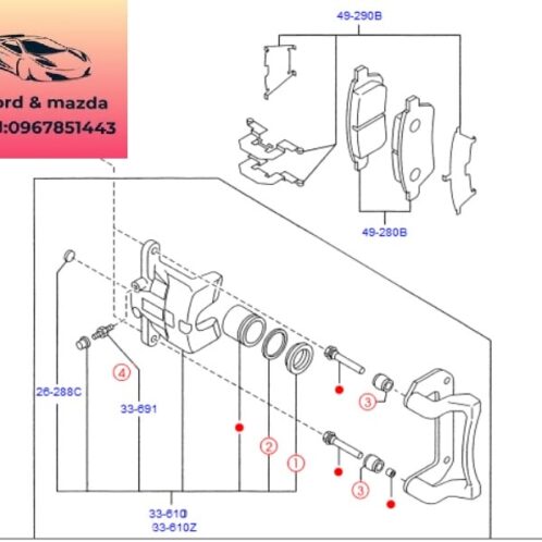 Má phanh trước ford fiesta 2011- 2012-2013-2014-2015-2016-2017-bố thắng trước ford fiesta dny03328z-8v5z2v001a (1)