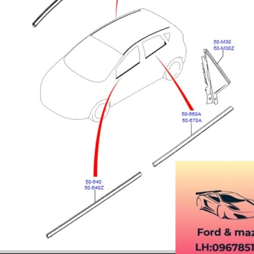 Nẹp ngoài cánh cửa ford fiesta 2011-2016 Nẹp ngoài cánh cửa ford fiesta 2011-2012-2013-2014-2015-2016-nẹp ốp kính cánh cửa ford fiesta DN3250640D-DN3250650D-DN3250650D-DN3250670D