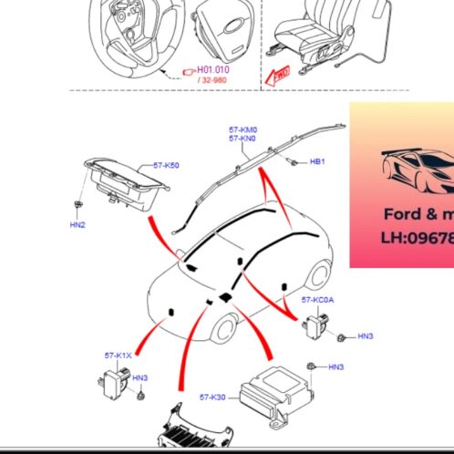 Túi khí trần xe ford fiesta 2014-2017 Túi khí trần xe ford fiesta 2014-2015-2016-2017-túi khí nóc xe fiesta túi khí sườn xe fiesta túi khí nóc trần xe fiesta 8A6114B389AG-8A6914B389AA-8A6914B412AB-8A6114B412AG