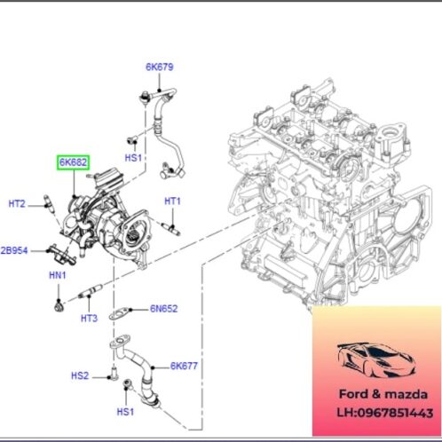 Tuy ô dầu vào Turbo ford fiesta 2013-2018 1.0 Tuy ô dầu vào Turbo ford fiesta 2013-2014-2015-2016-2017-2018-ống dầu vào tu bô ford fiesta 1.0 tuy ô tu bô động cơ fiesta 1.0 CM5G6K677HA-CM5G6K679JA