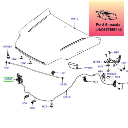 Cơ cấu ổ khóa capo trước ford modeo 2008-2009-2010-2011-2012-ổ ngậm khóa ca bô trước ford modeo khóa ca po ford modeo ổ khóa capo ford modeo 7S7A16700AF-BS7A16700AA