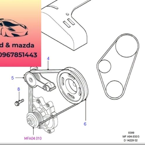 Dây curoa bơm nước ford modeo 2004-2005-2006-2007-2008 dây đai bơm nước ford modeo 2.5 dây curoa bơm nước động cơ ford modeo 2.5 dây belt bơm nước modeo 2.5 5L8E8K543AA