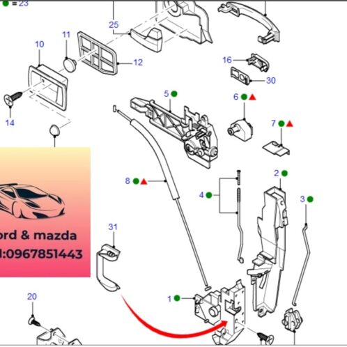 Ổ ngậm khóa cửa ford modeo 2002-2003-2004-2005-2006-2007-cơ cấu ổ khóa cánh cửa ford modeo LK4S71F219A65AA