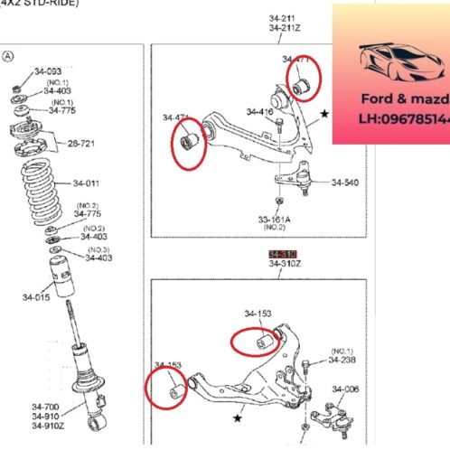 Cao su càng a mazda bt50 2020-2021-2022-2023-2024 Cao su Càng a dưới mazda bt50 cao su càng a trên mazda bt50 cao su bỡ chữ a trước mazda bt50 1K0334471-1K8A34153