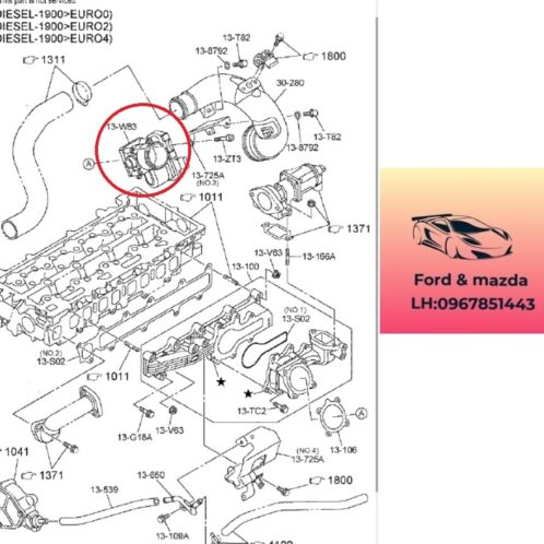 Họng ga mazda bt50 2020-2021-2022-2023-2024 Bướm ga mazda bt50 cổ ga mazda bt50 1K0413W83
