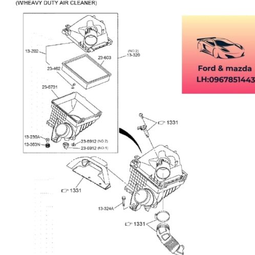 Hộp lọc gió mazda bt50 2020-2021-2022-2023-2024 Hộp đựng lọc gió động cơ mazda bt50 bầu e mazda bt50 1K0R13320