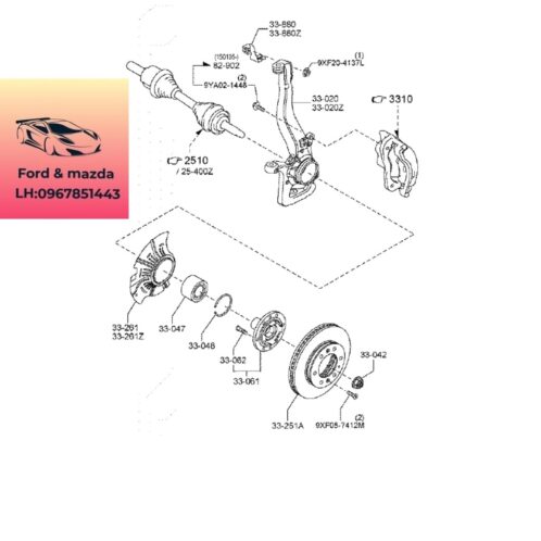 Moay ơ trước mada bt50 2013-2014-2015-2016-2017-2018-2019-bỡ đỡ Bạc đạn bánh trước ford ranger mazda bt50 UC3C33060D-UC3C33060E-AB311106BF
