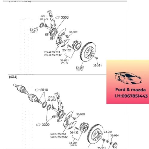 Moay ơ trước mazda bt50 2020-2021-2022-2023-2024 Bi moay ơ trước mazda bt50 bạc đạn bánh trước mazda bt50 1K1X33020-1K2B33020