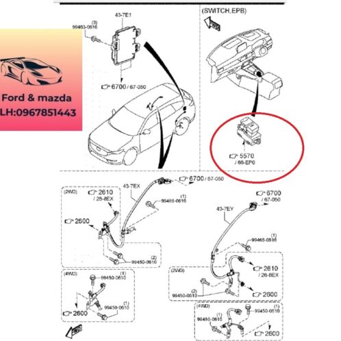 Công tắc phanh tay điện tử mazda cx8 2018-2019-2020-2021-2022-2023-2024-2025 Nút phanh tay mazda cx8 nút ấn phanh tay điện tử mazda cx8 KV6166EP0A