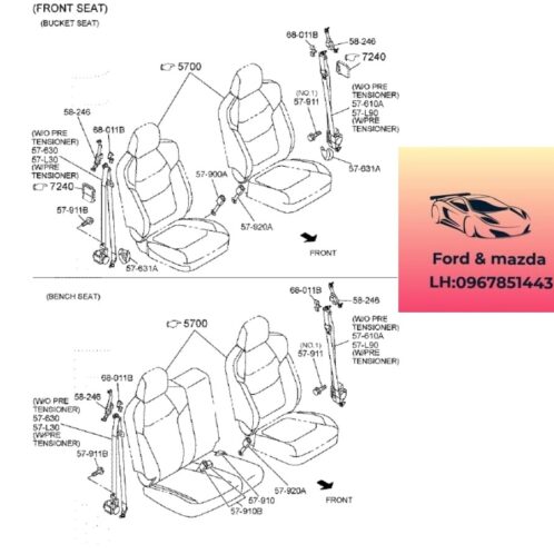 Dây đai an toàn mazda bt50 2020-2021-2022-2023-2024 Dây belt an toàn mazda bt50 dây đai an toàn trước trái mazda bt50 trước phải mazda bt50 1K0X57630-1K1857630