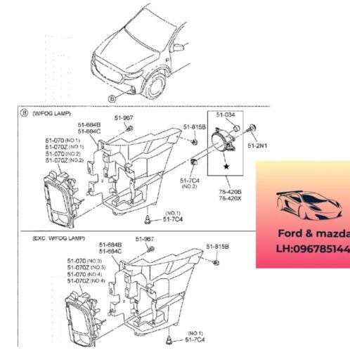 Đèn gầm mazda bt50 2020-2021-2022-2023-2024 Đèn cản trước mazda bt50 đèn sương mù mazda bt50 đèn ba đờ sốc trước mazda bt50 1K1378420-1K1478420-1K0E51120