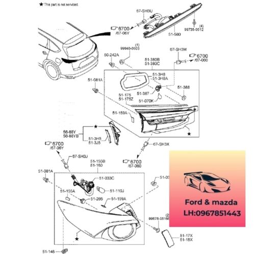 Đèn soi biển số cốp sau mazda cx8 2018-2019-2020-2021-2022-2023-2024-2025 đèn soi biển số cửa hậu sau mazda cx8 đèn biển số cốp sau mazda cx8 GJ6A51270C