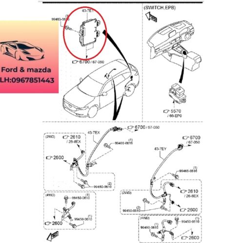 Hộp phanh tay điện tử mazda cx8 2018-2019-2020-2021-2022-2023-2024-2025 hộp thắng tay điện tử mazda cx8 hộp điều khiển phanh tay mazda cx8 K340437E1A-K340437E1B