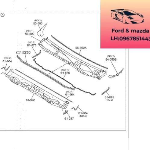Máng nước dưới kính chắn gió trước mazda bt50 2020-2021-2022-2023-2024 Tấm ốp dưới chân kính chắn gió mazda bt50 1K0E53500