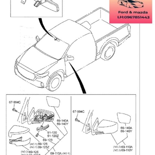 Mặt Gương chiếu hậu bt50 2020-2021-2022-2023-2024 kính chiếu hậu mazda bt50 mặt gương mazda bt50 1K0469140-1K0769140-1K0969140-1K0B69140
