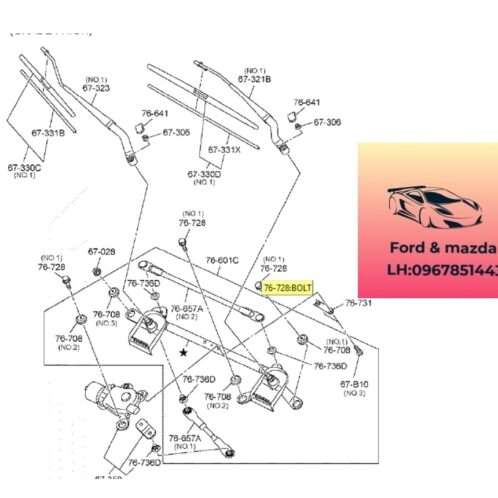 Mô tơ gạt mưa kính chắn gió trước mazda bt50 2020-2021-2022-2023-2024 Mô tơ THanh giằng gạt mưa mazda bt50 -mô tơ Cơ cấu gạt mưa mazda bt50 1K0E67350-1K0F67350