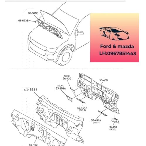 Tấm chống nóng capo mazda bt50 2020-2021-2022-2023-2024 Tâm cách nhiệt dưới capo mazda bt50 tấm chống nóng ca bô mazda bt50 1k0068661