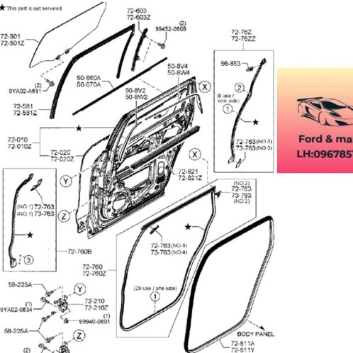 Gioăng Cánh cửa sau mazda cx8 2018-2019-2020-2021-2022-2023-2024-gioăng cánh cửa mazda cx8 gioăng khung cánh cửa mazda cx8 K13168913-K13172760-K13173760
