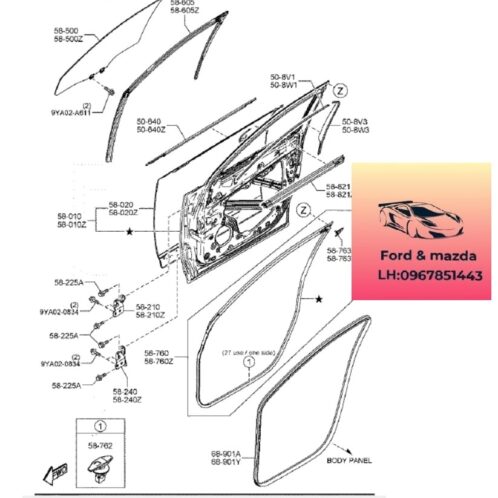 Gioăng lên xuống kính cánh cửa mazda cx8 2018-2019-2020-2021-2022-2023-2024-gioăng kính cánh cửa mazda cx8 KB7W58605B-KB7W59605B