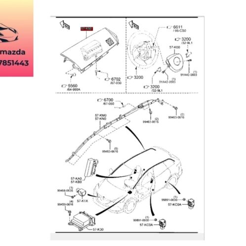 Hộp điều khiển túi khí mazda cx9 2012-2013-2014-2015-2015-2016-2017 Hộp túi khí mazda cx9 TK2157K30-TE6957K30D