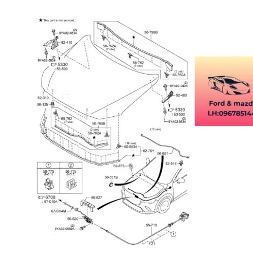 Gioăng Nắp ca pô mazda cx3 2020-2021-2022-2023-2024-2025 gioăng cao su Ca bô mazda cx3 gioăng cao su nắp capo mazda cx3 DH2M56750-DH2M56770