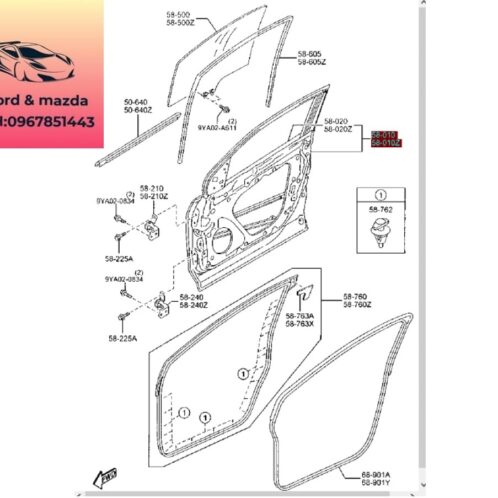 Gioăng lên xuống kinh Cánh cửa trước mazda cx9 2012-2013-2014-2015-2015-2016-2017 gioăng nâng hạ kính cánh cửa mazda cx9 gioăng cao su cánh cửa mazda cx9 TD1158605D-TD1159605D