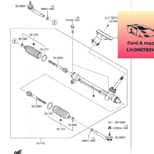 Thước lái mazda cx3 2020-2021-2022-2023-2024-2025 DB2P32110B