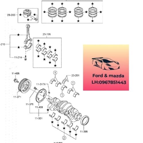 Xéc măng mazda cx3 2020-2025 Xéc măng mazda cx3 2020-2021-2022-2023-2024-2025-Bạc piston mazda cx3 miểng piston mazda cx3 P5Y511SC0